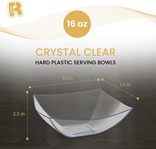 6 Pack Square Plastic Serving Bowls - Clear Plastic bowls 16 Oz - Disposable Serving Bowls Heavy Duty For, alternate view 3