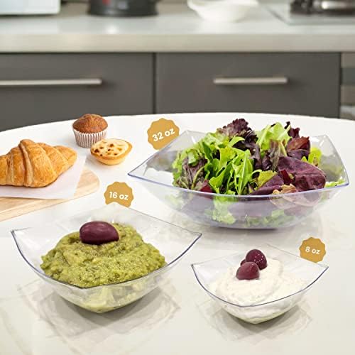 6 Pack Square Plastic Serving Bowls - Clear Plastic bowls 16 Oz - Disposable Serving Bowls Heavy Duty For, alternate view 4