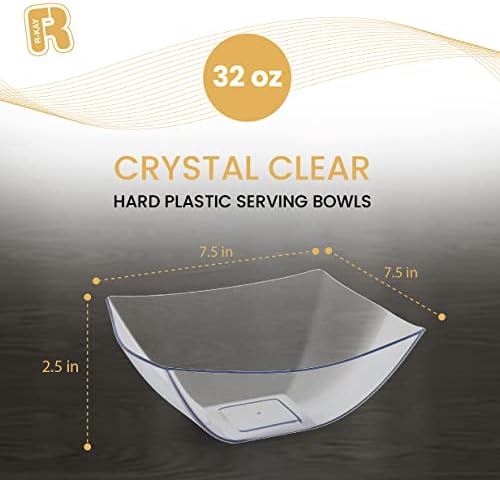 6 Pack Square Plastic Serving Bowls - Clear Plastic bowls 32 Oz - Salad Bowls Large Serving, Premium Duty For, alternate view