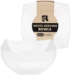 6 Pack Square Plastic Serving Bowls - White Plastic bowls 16 Oz - Premium White Bowls Disposable Heavy Duty For