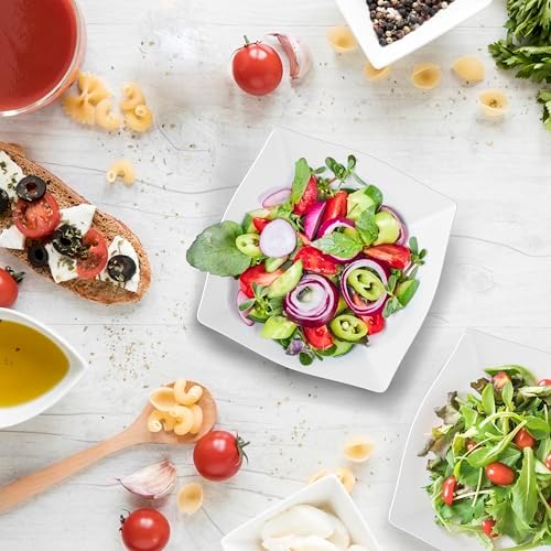 6 Pack Square Plastic Serving Bowls - White Plastic bowls 16 Oz - Premium White Bowls Disposable Heavy Duty For, alternate