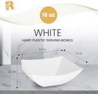6 Pack Square Plastic Serving Bowls - White Plastic bowls 16 Oz - Premium White Bowls Disposable Heavy Duty For, alternate