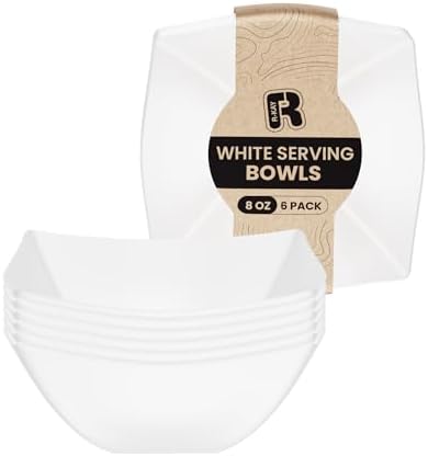 6 Pack Square Plastic Serving Bowls - White Small Plastic bowls 8 oz, Premium White Bowls For Weddings Catering