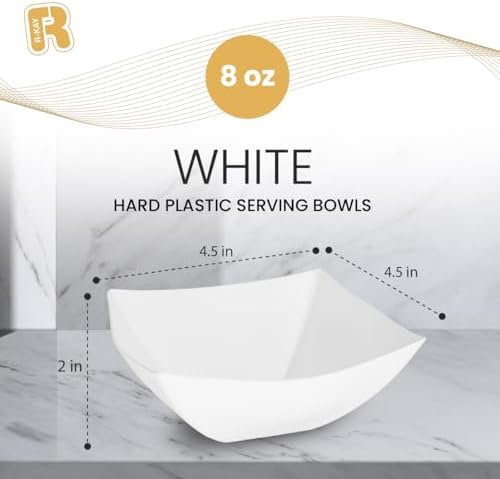 6 Pack Square Plastic Serving Bowls - White Small Plastic bowls 8 oz, Premium White Bowls For Weddings Catering, alternate