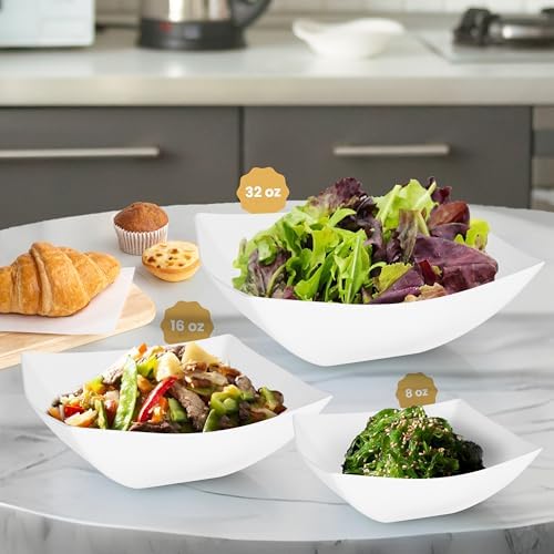 6 Pack Square Plastic Serving Bowls - White Small Plastic bowls 8 oz, Premium White Bowls For Weddings Catering, alternate
