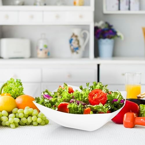 6 Pack Square Plastic White Serving Bowls - White Plastic bowls 64 Oz - Salad Bowls Large Serving - Premium, alternate view 2