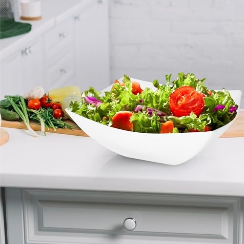 6 Pack Square Plastic White Serving Bowls - White Plastic bowls 64 Oz - Salad Bowls Large Serving - Premium, alternate view 4