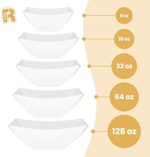 6 Pack Square Plastic White Serving Bowls - White Plastic bowls 64 Oz - Salad Bowls Large Serving - Premium, alternate view 5
