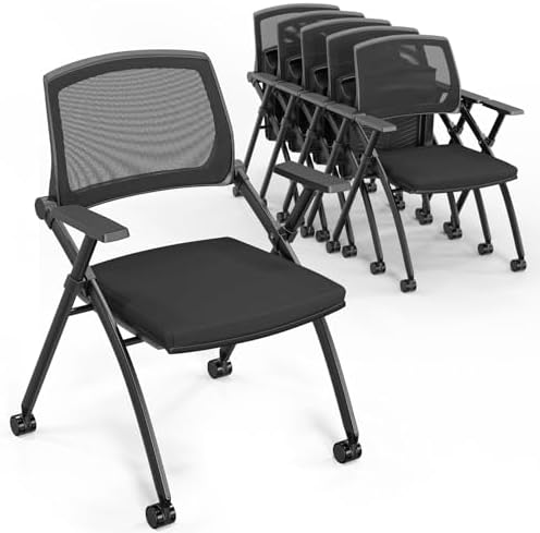 6 Pack Stackable Conference Room Chairs with Wheels, Folding Office Chair with Rebound Back, Padded Seat for