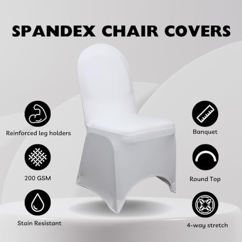 6 Pack Stretch Spandex Banquet Chair Covers - White, Wedding Slip, Premium Quality in White, alternate view 3