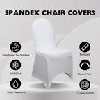 6 Pack Stretch Spandex Banquet Chair Covers - White, Wedding Slip, Premium Quality in White, alternate view 3