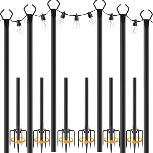 6 Pack String Light Poles,10 Ft Light Poles for Outside String Lights, Outdoor Lights Pole with Fork, Metal