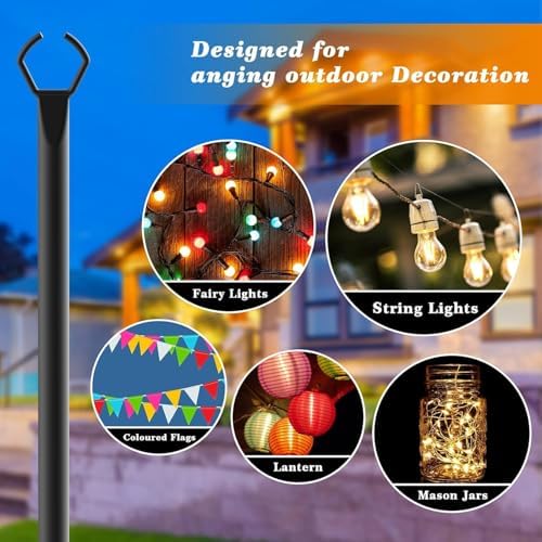 6 Pack String Light Poles,10 Ft Light Poles for Outside String Lights, Outdoor Lights Pole with Fork, Metal, alternate view 2