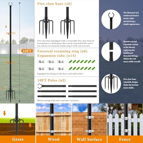 6 Pack String Light Poles,10 Ft Light Poles for Outside String Lights, Outdoor Lights Pole with Fork, Metal, alternate view 4