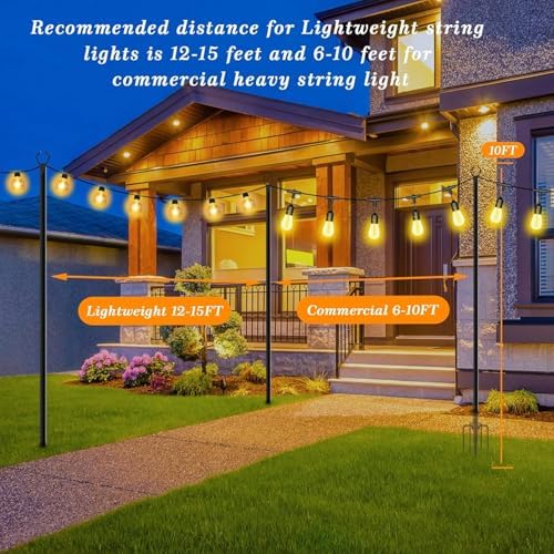 6 Pack String Light Poles,10 Ft Light Poles for Outside String Lights, Outdoor Lights Pole with Fork, Metal, alternate view 6
