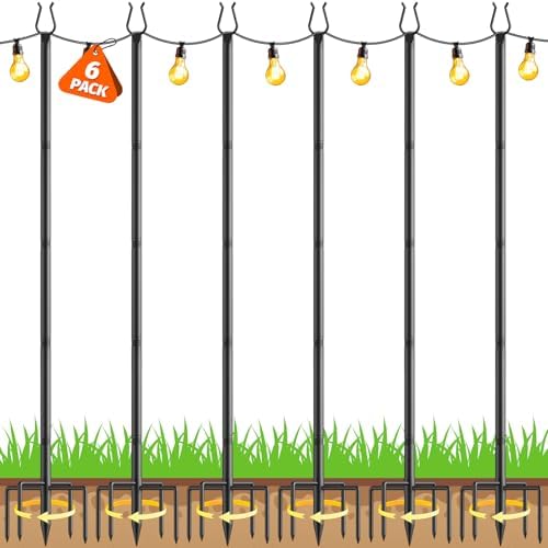 6 Pack String Light Poles - 10FT Light Poles for Outside with Fork Base, Outdoor String Light Poles, Durable