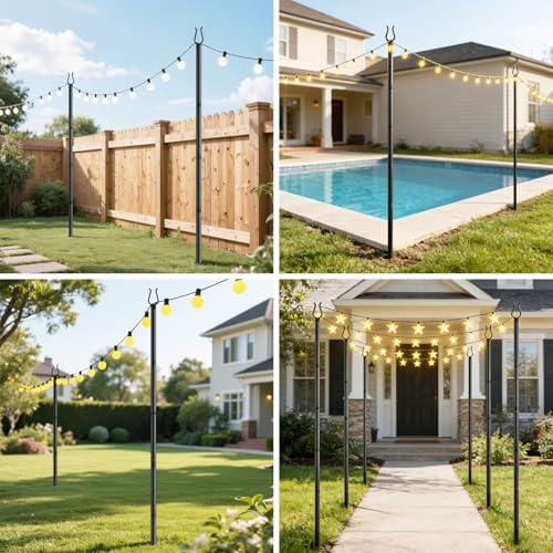 6 Pack String Light Poles - 10FT Light Poles for Outside with Fork Base, Outdoor String Light Poles, Durable, alternate view