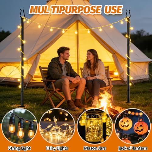 6 Pack String Light Poles - 10FT Light Poles for Outside with Fork Base, Outdoor String Light Poles, Durable, alternate view