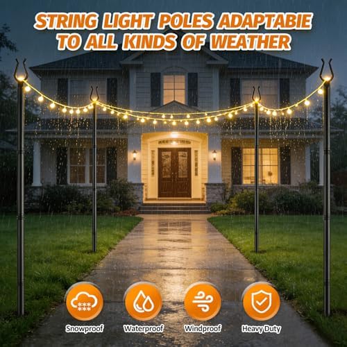 6 Pack String Light Poles - 10FT Light Poles for Outside with Fork Base, Outdoor String Light Poles, Durable, alternate view