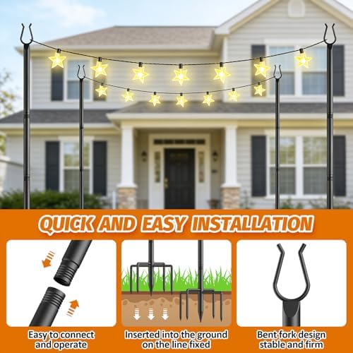 6 Pack String Light Poles - 10FT Light Poles for Outside with Fork Base, Outdoor String Light Poles, Durable, alternate view