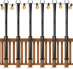 6 Pack String Light Poles for Deck, 5Ft Heavy-Duty Metal Deck Light Poles for Outside with Fixing Clips