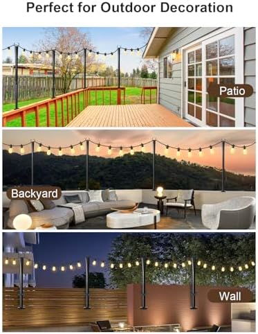 6 Pack String Light Poles for Deck, 5Ft Heavy-Duty Metal Deck Light Poles for Outside with Fixing Clips, alternate view 3