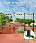 6 Pack String Light Poles for Deck, 5Ft Heavy-Duty Metal Deck Light Poles for Outside with Fixing Clips, alternate view 6
