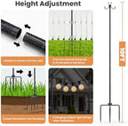 6 Pack String Light Poles for Outside, 10 FT Heavy Duty Metal Festoon Poles with 4-Prong Ground Stake, alternate view 3