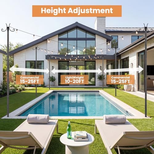 6 Pack String Light Poles for Outside, 10 FT Heavy Duty Metal Festoon Poles with 4-Prong Ground Stake, alternate view 4