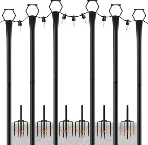 6 Pack String Light Poles for Outside, 9Ft Light Poles for Outdoor String Lights, Adjustable Outdoor String