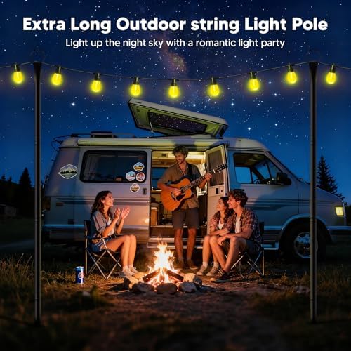 6 Pack String Light Poles for Outside, 9Ft Light Poles for Outdoor String Lights, Adjustable Outdoor String, alternate view 2