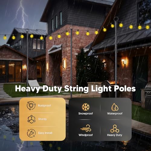 6 Pack String Light Poles for Outside, 9Ft Light Poles for Outdoor String Lights, Adjustable Outdoor String, alternate view 4