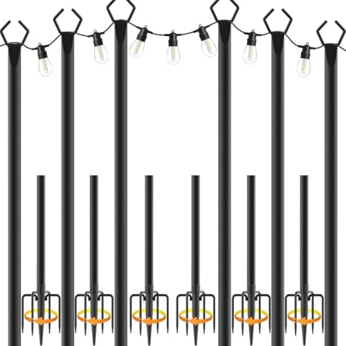 6 Pack String Light Poles, Metal Poles for Hanging Outdoor Light Strings,6 Pack 10 FT Light Poles Stand for