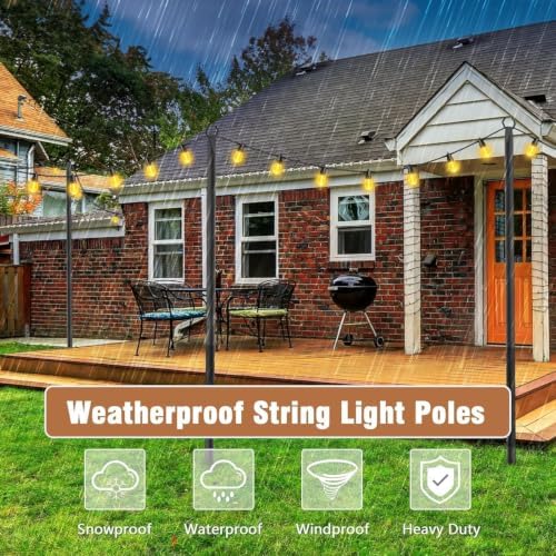 6 Pack String Light Poles, Metal Poles for Hanging Outdoor Light Strings,6 Pack 10 FT Light Poles Stand for, alternate view 5