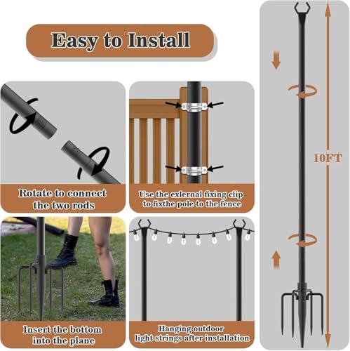 6 Pack String Light Poles, Metal Poles for Hanging Outdoor Light Strings,6 Pack 10 FT Light Poles Stand for, alternate view 7