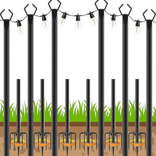6 Pack String Light Poles, Outdoor String Light Pole 10 ft Forked Metal Light Pole with Adjustable Outdoor Light
