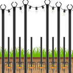 6 Pack String Light Poles, Outdoor String Light Pole 10 ft Forked Metal Light Pole with Adjustable Outdoor Light