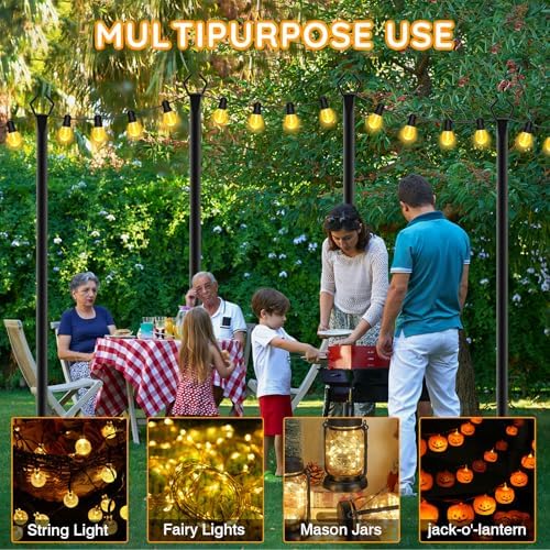 6 Pack String Light Poles, Outdoor String Light Pole 10 ft Forked Metal Light Pole with Adjustable Outdoor Light, alternate