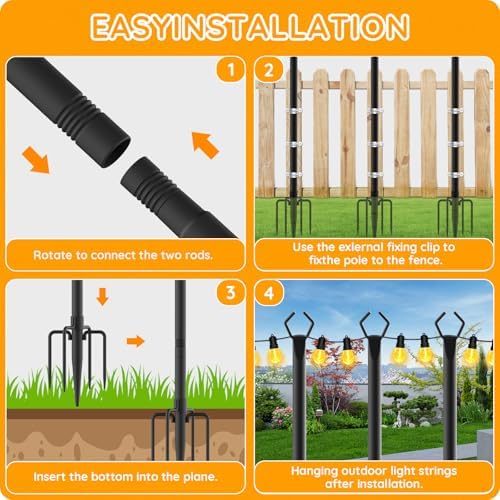 6 Pack String Light Poles, Outdoor String Light Pole 10 ft Forked Metal Light Pole with Adjustable Outdoor Light, alternate