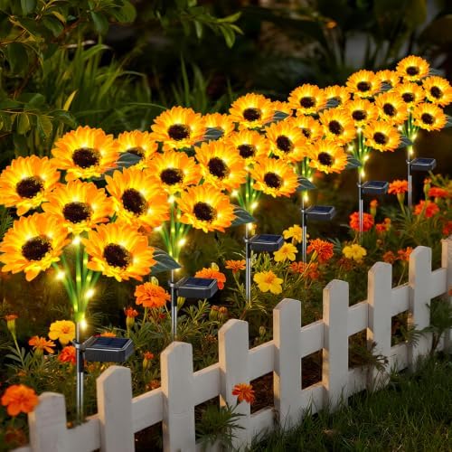 6 Pack Sunflower Solar Garden Lights Decorative Solar Landscape Lights in 6 Pack Sunflowers Lights