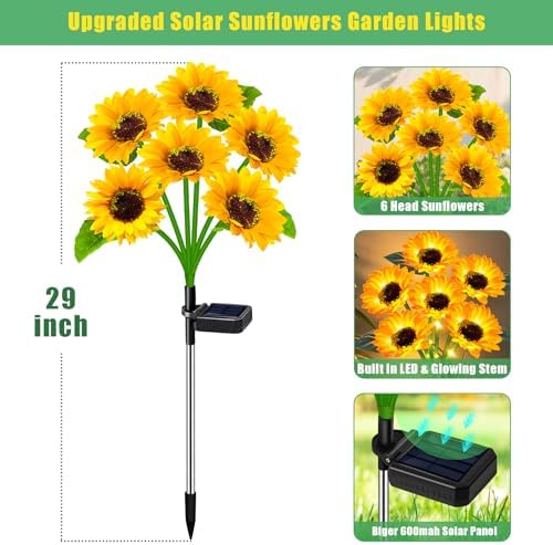 6 Pack Sunflower Solar Garden Lights Decorative Solar Landscape Lights in 6 Pack Sunflowers Lights, alternate view 2