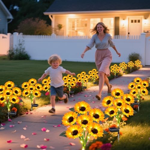 6 Pack Sunflower Solar Garden Lights Decorative Solar Landscape Lights in 6 Pack Sunflowers Lights, alternate view 3
