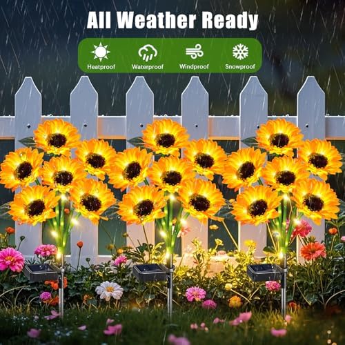 6 Pack Sunflower Solar Garden Lights Decorative Solar Landscape Lights in 6 Pack Sunflowers Lights, alternate view 6