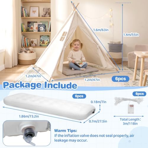 6 Pack Teepee Tent for Kids [Thickened], Kids Sleepover Teepee Tent Set, alternate view 2
