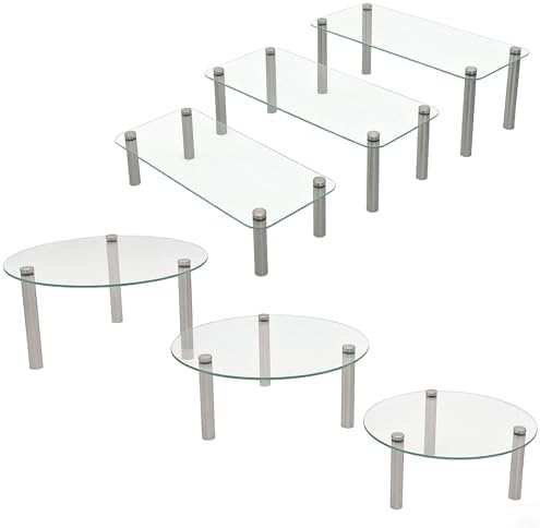 6 Pack Tempered Glass Cake Stands Set 9 11 13 Inch Dessert Display Riser in Clear