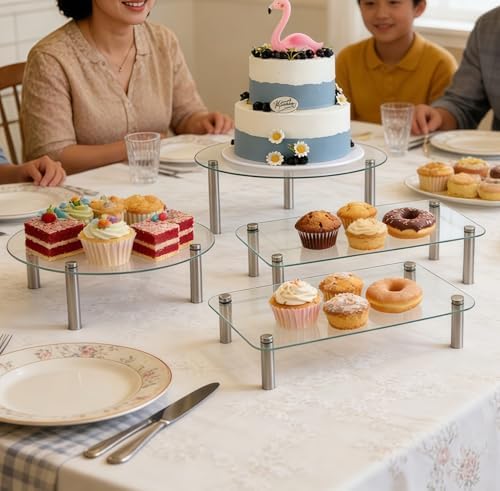 6 Pack Tempered Glass Cake Stands Set 9 11 13 Inch Dessert Display Riser in Clear, alternate view 2