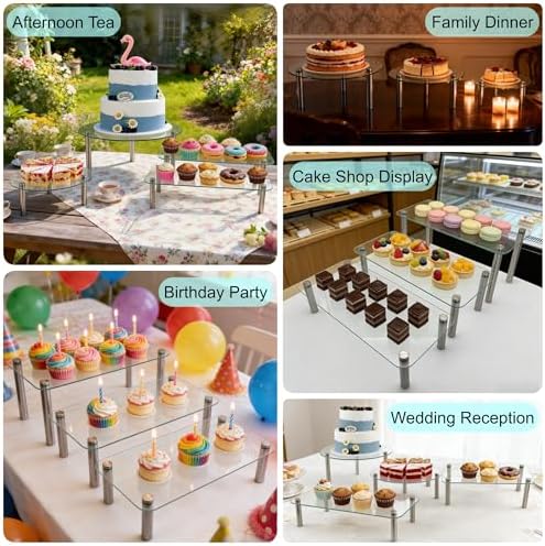 6 Pack Tempered Glass Cake Stands Set 9 11 13 Inch Dessert Display Riser in Clear, alternate view 5