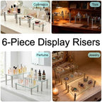 6 Pack Tempered Glass Cake Stands Set 9 11 13 Inch Dessert Display Riser in Clear, alternate view 6