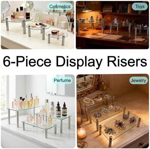 6 Pack Tempered Glass Cake Stands Set 9 11 13 Inch Dessert Display Riser in Clear, alternate view 6
