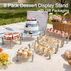 6 Pack Tempered Glass Cake Stands Set 9 11 13 Inch Dessert Display Riser in Clear, alternate view 7